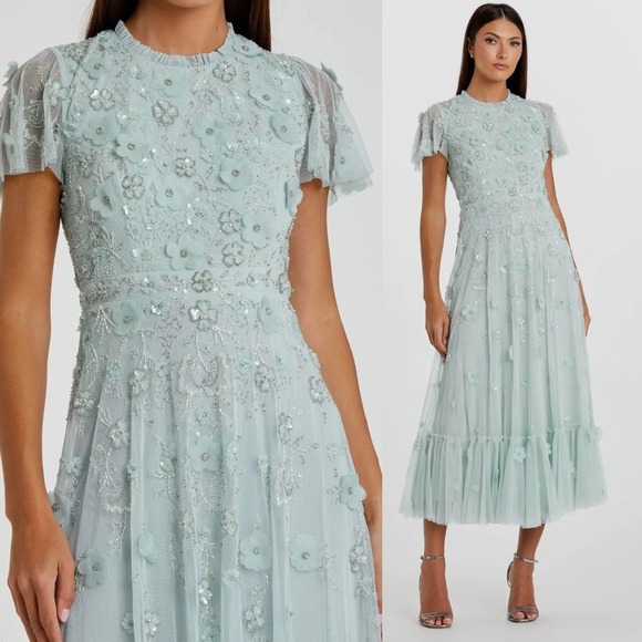Mac Duggal Dresses & Skirts - Mac Duggal Mint Green Embellished Midi Dress
